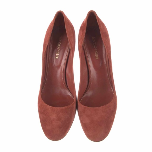 SERGIO ROSSI Leather Pumps Red Burnt Orange Suede Round-Toes Stiletto Heels - Picture 5 of 6